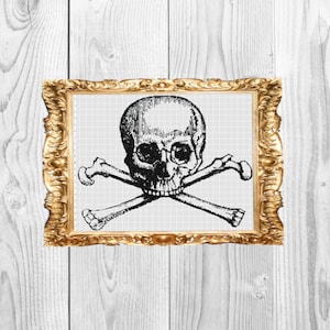 Patrón de punto de cruz con calavera y huesos cruzados: Halloween oscuro y sarcástico: descarga instantánea