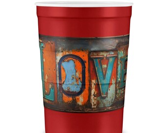 Eco-Friendly Recyclable Steel Cup | LOVE Rustic License Plate