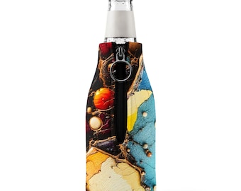 Zip-Up Bottle Cool Sleeve Koozie | Abstract Color Splash