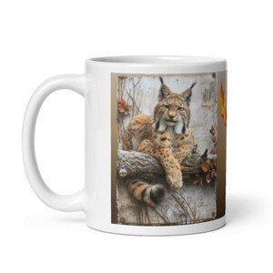 Lynx Ceramic Coffee Mug: Rustic Autumn Design