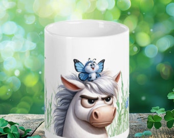 Cartoon Humor Horse and Butterfly Coffee Mug} Local Arizona Seller