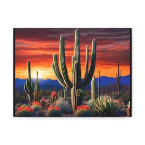 Desert Sunset Canvas Wall Art, Colorful Nature Print, Cactus Decor, Southwestern Home Design, Gift for Nature Lovers