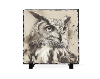 Handgeschnittener Schiefer 8 "x 8" Plakette | Rustikales Eulen Design | Geburtstagsgeschenk, Housewarming Geschenk