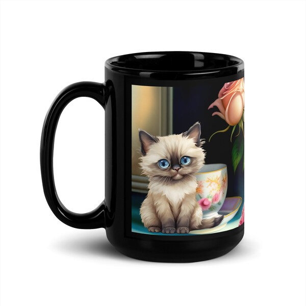 Custom Design Birman Kitten Tea Set Scene Coffee Mug } Local Arizona Etsy Shop