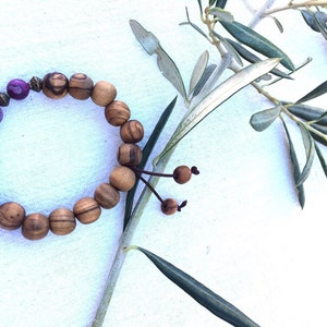 Olive Wood &Purple Sea Sediment Bracelet