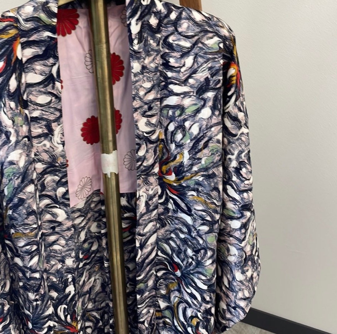 Asian Silk Robe With Navy Etsy