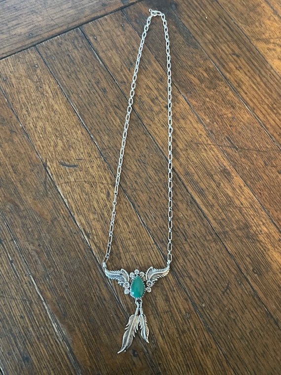 Silver Malachite feather necklace