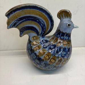 Keramik glasierte Keramik blauer Hahn Huhn Figur El Palomar Mexiko Volkskunst.