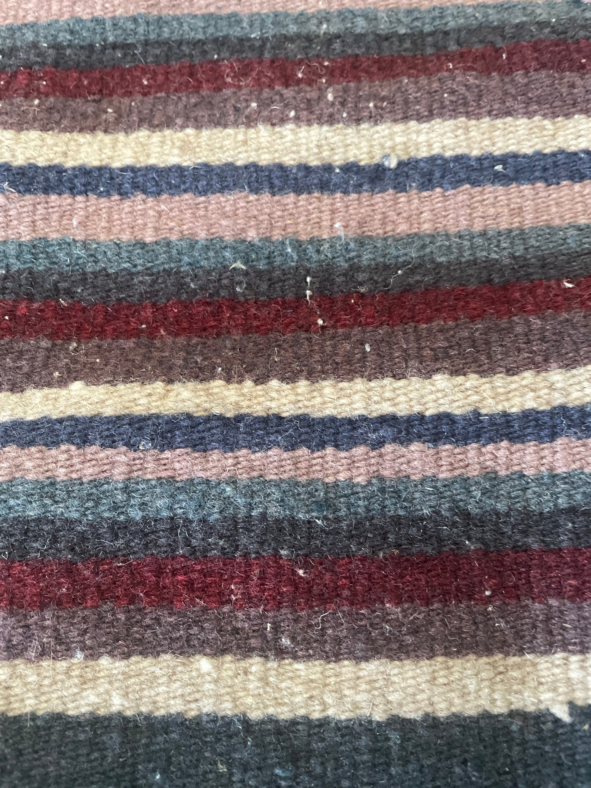 Loom Handwoven Wool Rug With Fringe. Beautiful Color Combinationnavy