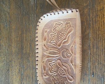 Yellowstone Park Vintage Leather Tooled Clutch Purse -Yellowstone Park