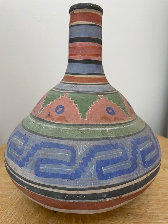 手描き模様の陶器瓶 メキシコ製の手描き陶器製水差し - Etsy 日本