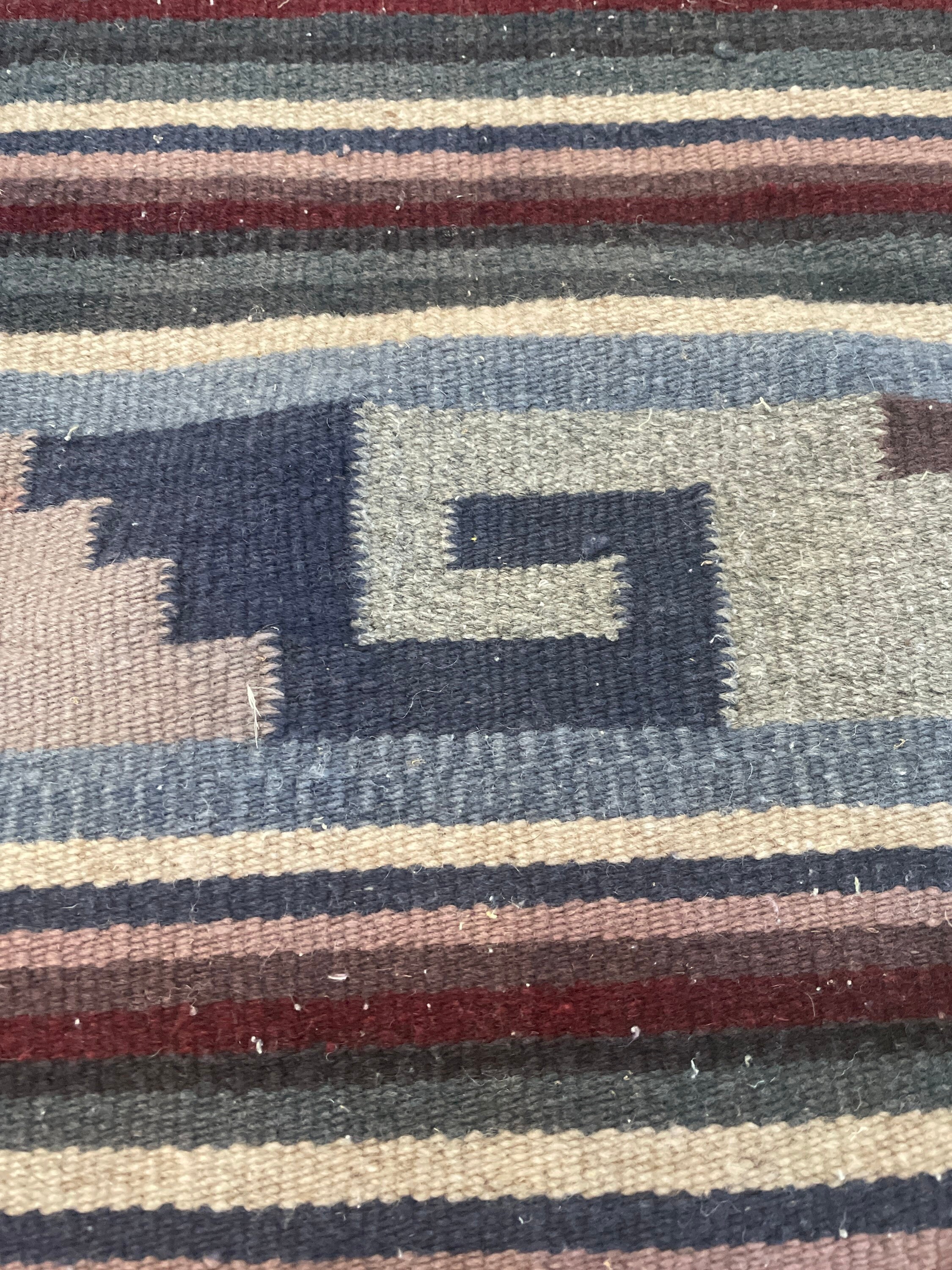 Loom Handwoven Wool Rug With Fringe. Beautiful Color Combinationnavy