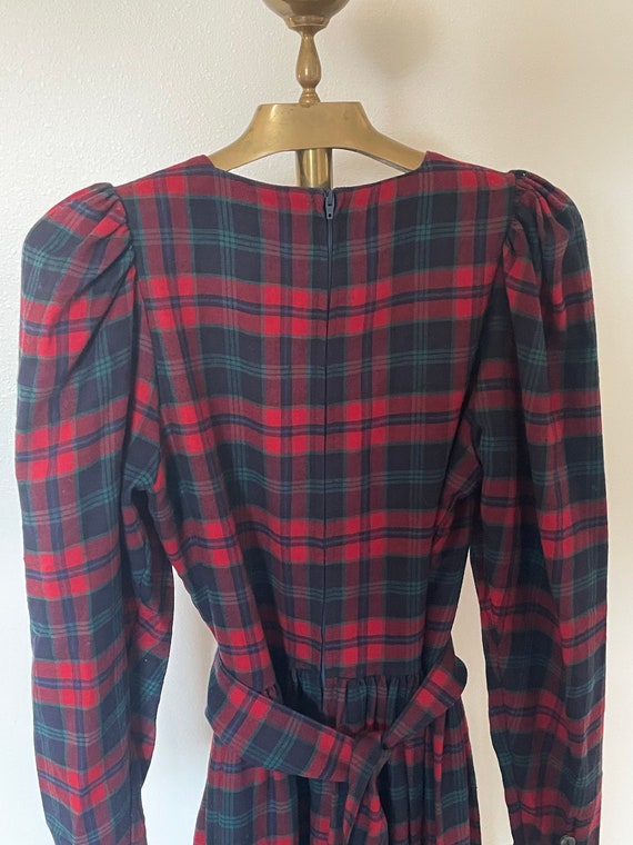 Vintage 80s plaid Laura Ashley dress, red blue gr… - image 10