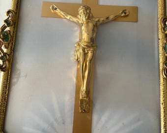 Vintage Jesus Metal Shrine, Catholic Wall Hanging