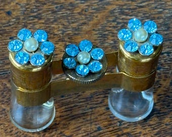 Vintage Opera Glasses Perfume Bottle, Art Deco Rhinestone Novelty