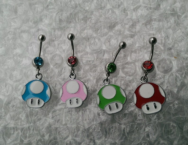 Mario 1up Mushroom 316L Stainless Steel Belly Button Ring