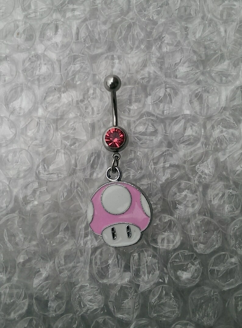 Mario 1up Mushroom 316L Stainless Steel Belly Button Ring