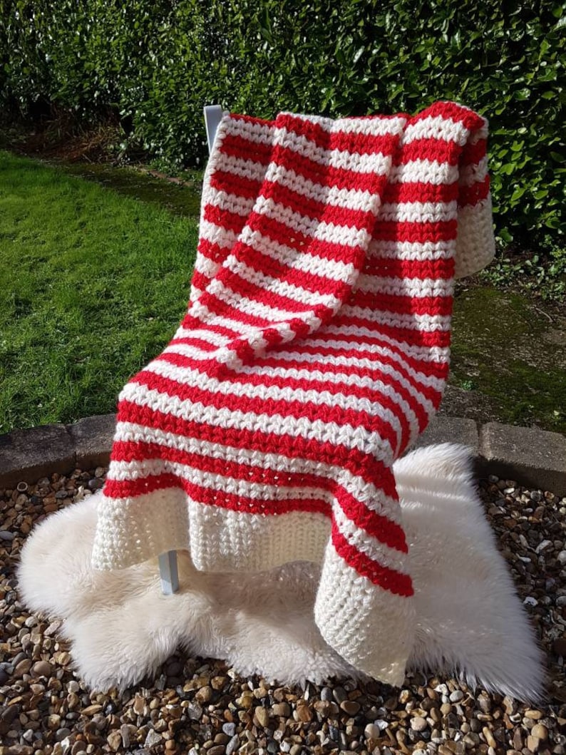 Candy Cane Blanket Easy Crochet Pattern Etsy