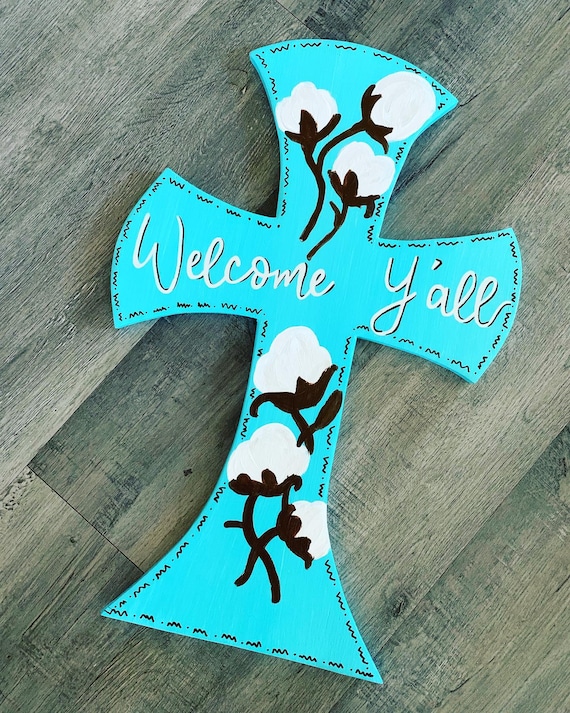 Welcome Y All Cotton Southern Hand Painted Wood Etsy