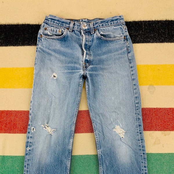 Vintage Levi’s 501 Distressed Denim High Waisted Jeans Sz 28x29 Made in USA