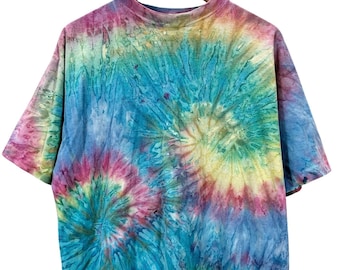 Vintage 90's Earth Tribe Super Colorful Tie Dye Psychedelic T-Shirt Large Distressed