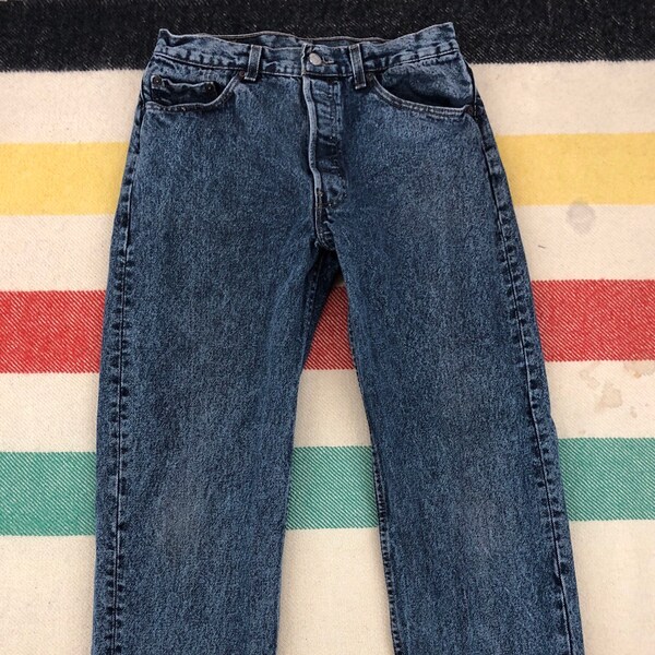 Vintage Levi's 501 Acid Washed Button Fly Denim Blue Jeans Size 29x28 Made in USA