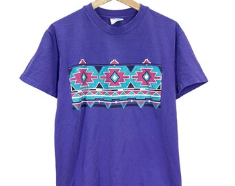 Vintage 90's Native American Art Purple Single Stitch T-Shirt M