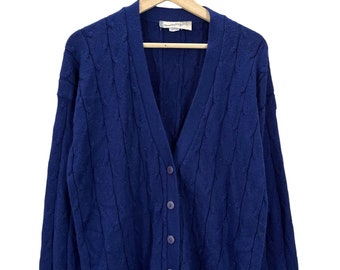 Vintage Diane Von Furstenberg Navy Blue Cardigan Sweater Large