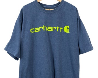 Carhartt Blue Neon Print Spellout T-Shirt XL Loose Fit