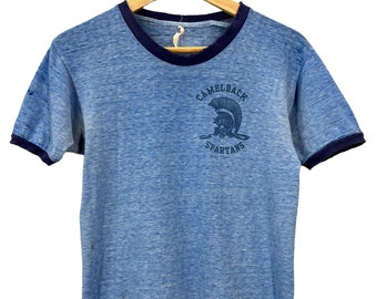 Vintage 80's Camelback Spartans Super Soft Thin Distressed Blue Ringer T-Shirt XS