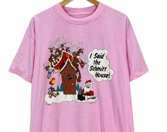 Vintage Santa Claus Schmitt House Funny Humor Pink T-Shirt Sz XL