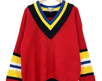 Vintage Colorful Striped Cable Knit Pullover Sweater XL