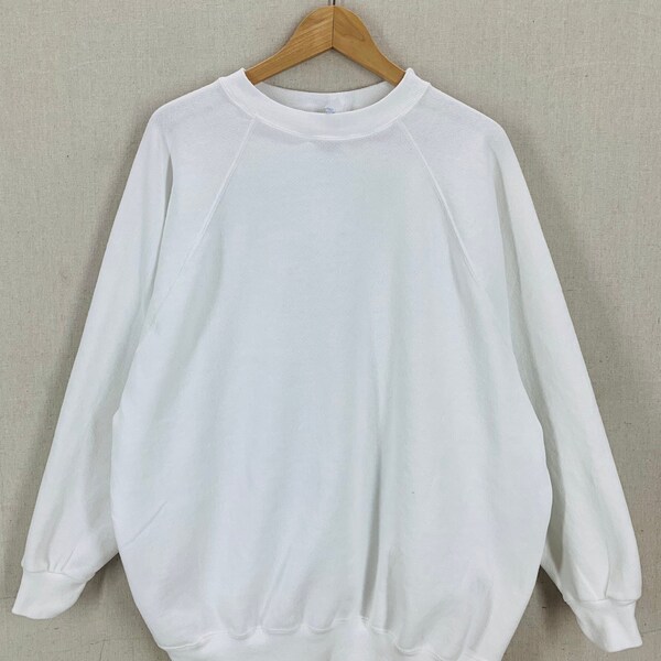 vintage 80's 90's Blank White Soft Raglan Sweatshirt Femme 3XL EUC