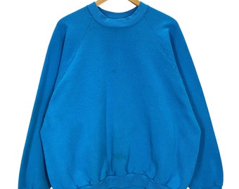 Vintage 80's Blank Blue Raglan Sweatshirt Fits 2XL