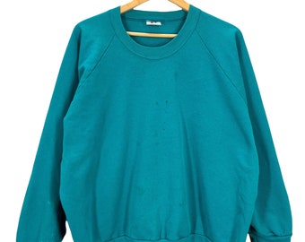 Vintage 80's Blank Green Blue Distressed Raglan Sweatshirt XL/XXL