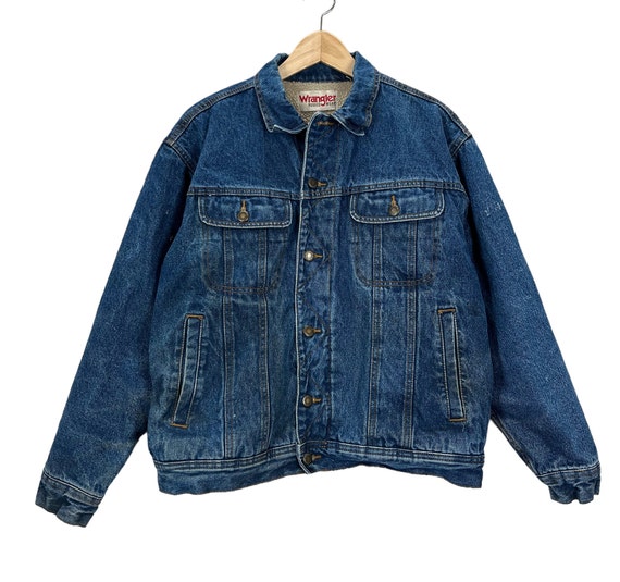 Vintage Wrangler Blue Denim Sherpa Lined Jacket W… - image 1