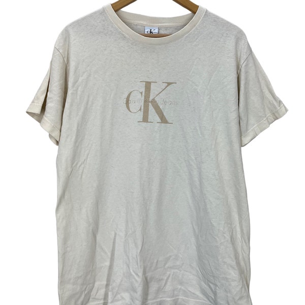 Vintage 90's Calvin Klein CK Faded Beige T-Shirt Medium