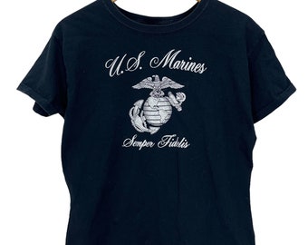 Vintage US Marines Semper Fidelis Big logo Black T-Shirt Women's Medium