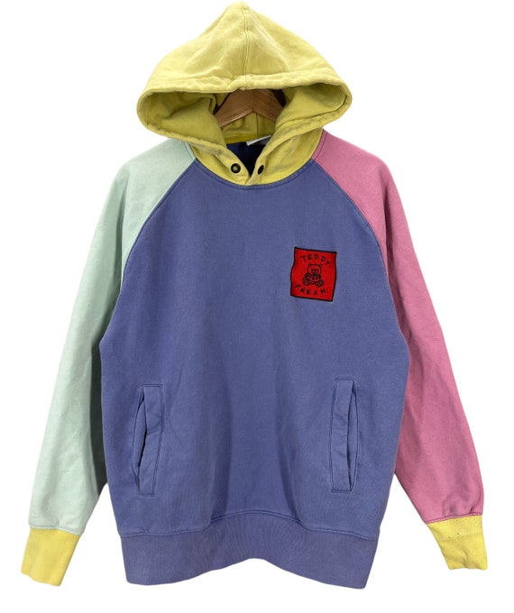 Vintage Teddy Fresh Pastel Color Block Hoodie Sweatshirt Small Etsy