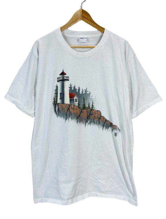 Vintage Lighthouse Art Single Stitch T-Shirt Large