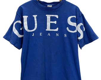 Vintage 90's Guess Spellout Distressed Boxy Fit T-Shirt Sz Boxy Medium