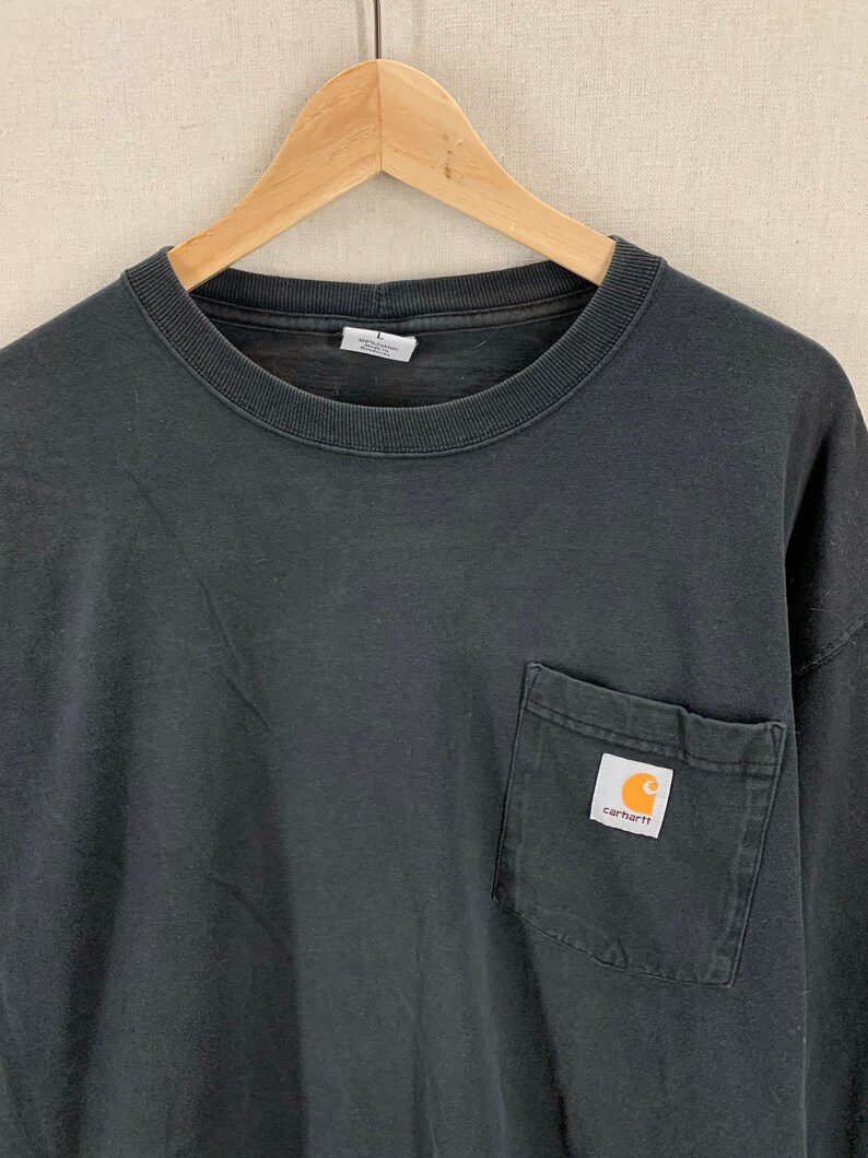 Carhartt Faded Black Long Sleeve Spell Out Pocket T-Shirt XL | Etsy