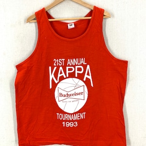 Vintage 90&#39;s Kappa Basketball Budweiser King Of Beers Single Stitch Tank Top Muscle Shirt XL