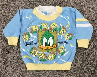 KIDS Vintage Tiny Toons Plucky Duck Toddler Sweatshirt Size 12 Month