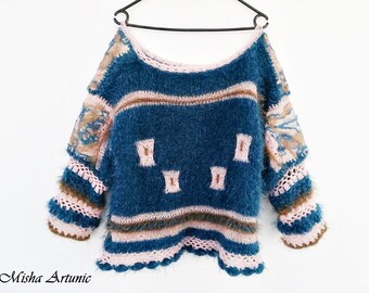 Sweater knitted, crocheted, felted, fluffy, soft, fine, for any season