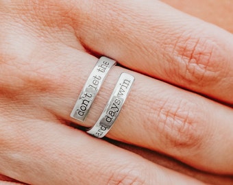 Hand Stamped Wrap Ring, Motivational Jewelry, Adjustable