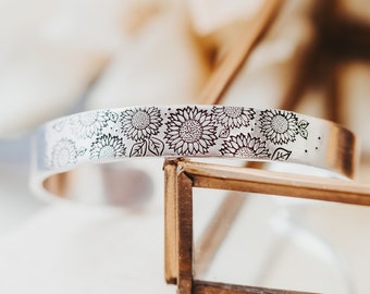 Sunflower Cuff Bracelet, Gifts For Her,