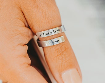 Let Him Lead, Faith Wrap Ring, Christian Gift, Adjustable Nickel-Free Jewelry