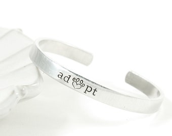 Adopt Don't Shop Cuff Bracelet, Rescue Dog Gift, Nickel-Free Jewelry
