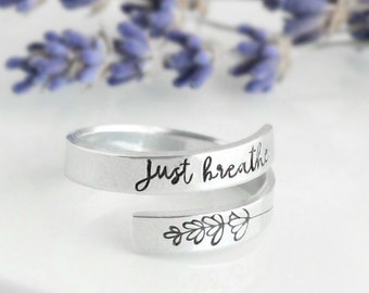 Lavender Wrap Ring, Just Breathe, Gift For Friend, Nickel-Free and Adjustable